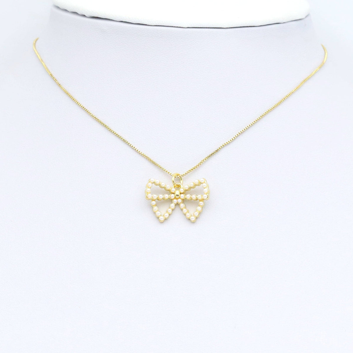 White Pearl Gold Bowknot Charm Pendant, bow charm, Sku#LK955