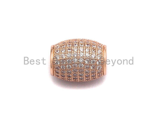 CZ Micro Pave Large Hole Drum Barrel Spacer Beads for Bracelet/Necklace, Cubic Zirconia Big Hole Spacer Beads, 10x12mm, sku#X106