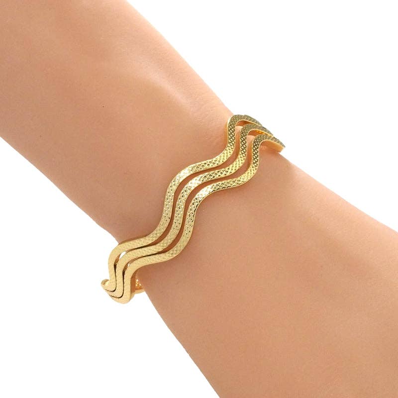 Gold Waveline Bangle Bracelet, Sku#B353
