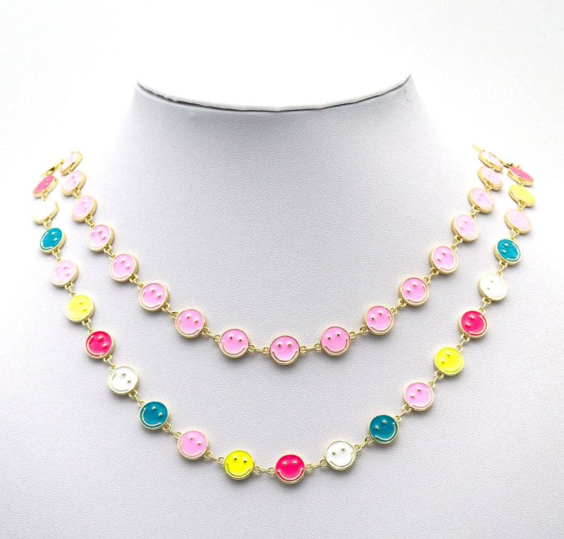 Enamel Cute Smiley Face Necklace, Sku#JL151