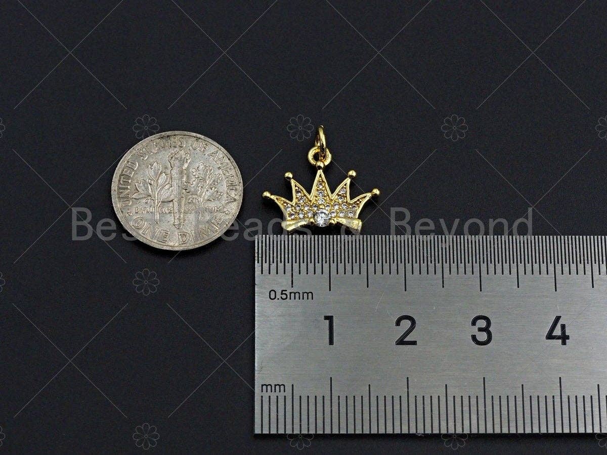18K Gold Micro CZ Pave Crown Pendant, Gold Crown Charm, Crown Beads, Jewelry Findings, 16x13mm,sku#LK38