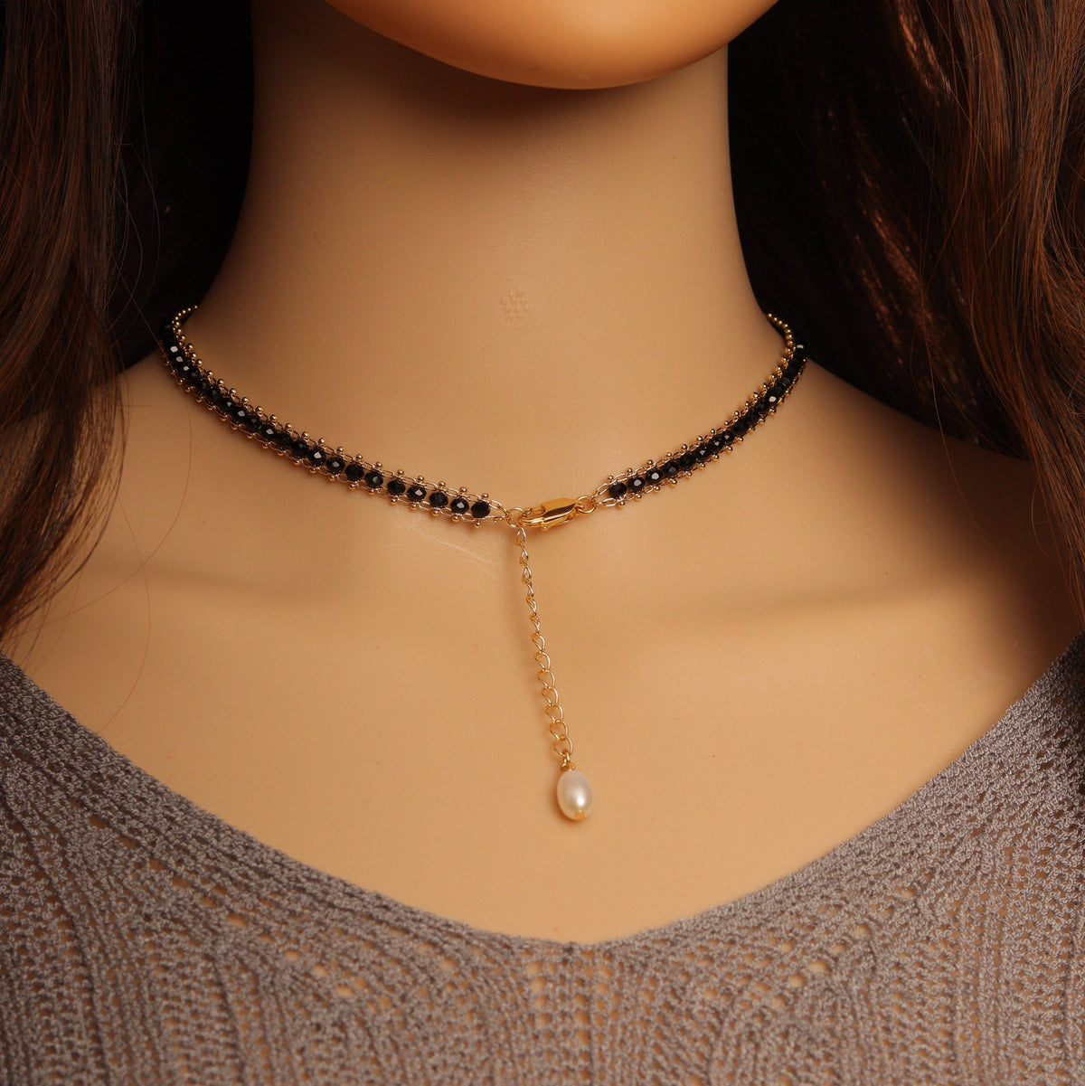 Black Beads Choker necklace, EF327