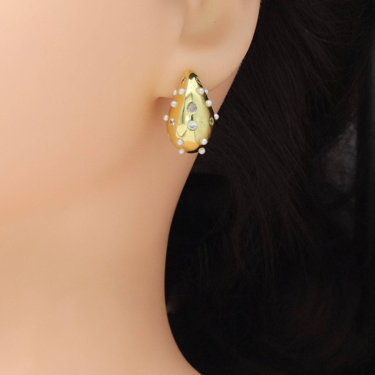 Clear CZ Pearl drop Shape Earrings, Sku#A395