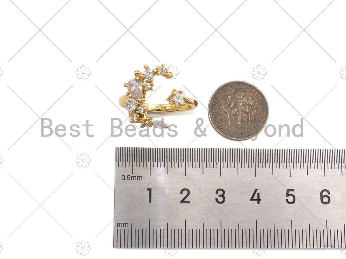 CZ Moon Star Open Ring, Sku#LD39