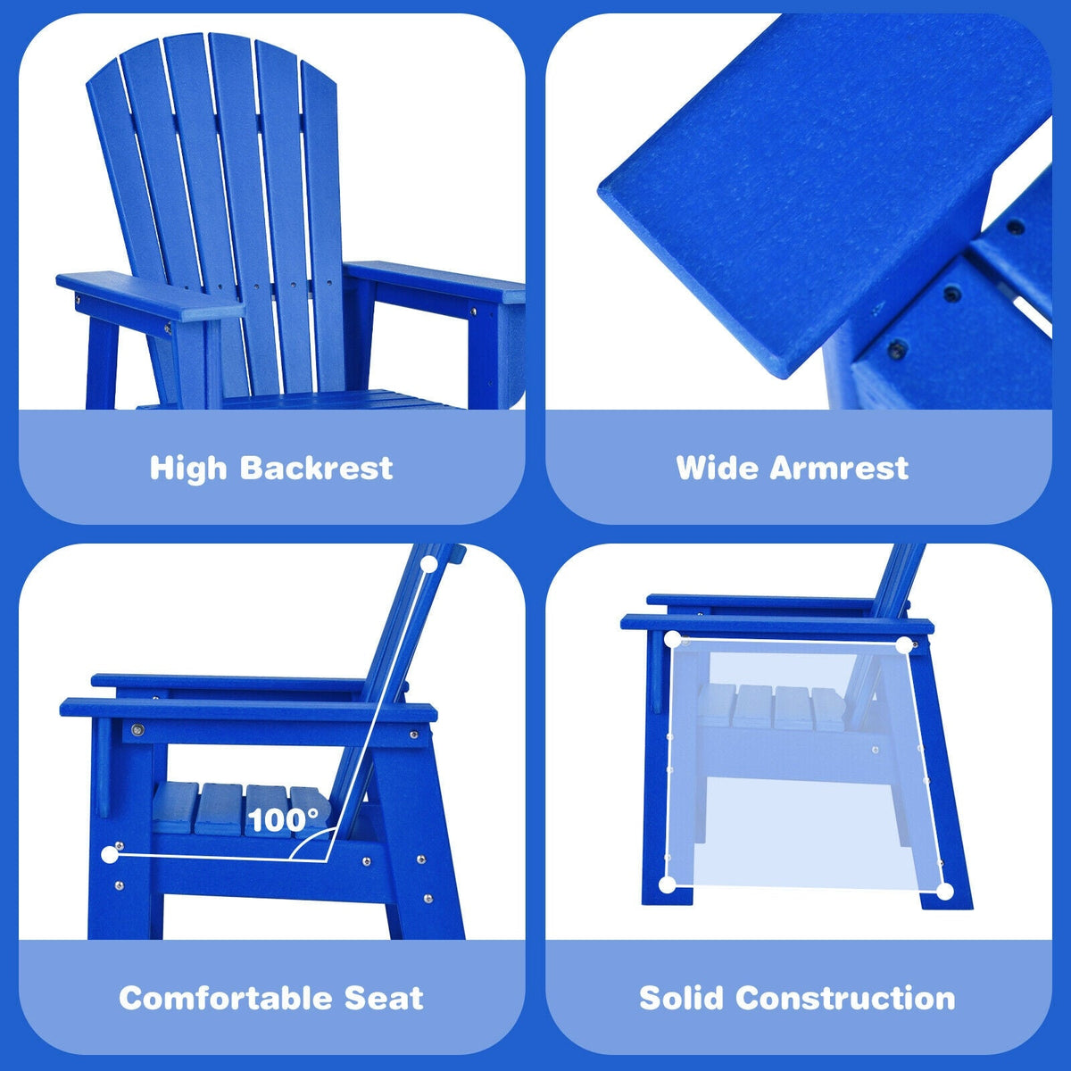 Patio Kids' Adirondack Chair with Ergonomic Backrest-Blue