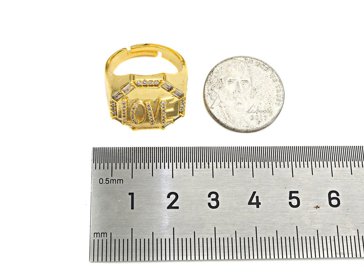 CZ Love Word On Octagon Shape Adjusatble Ring, Sku#X200