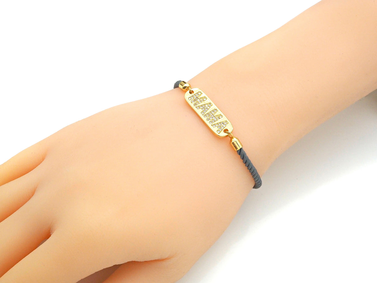 CZ Micro Pave MAMA Word On Long Bar Shape Connector, 18K Gold Filled Charm, Mother's Day Necklace Connector,9x27mm,Sku#LD133