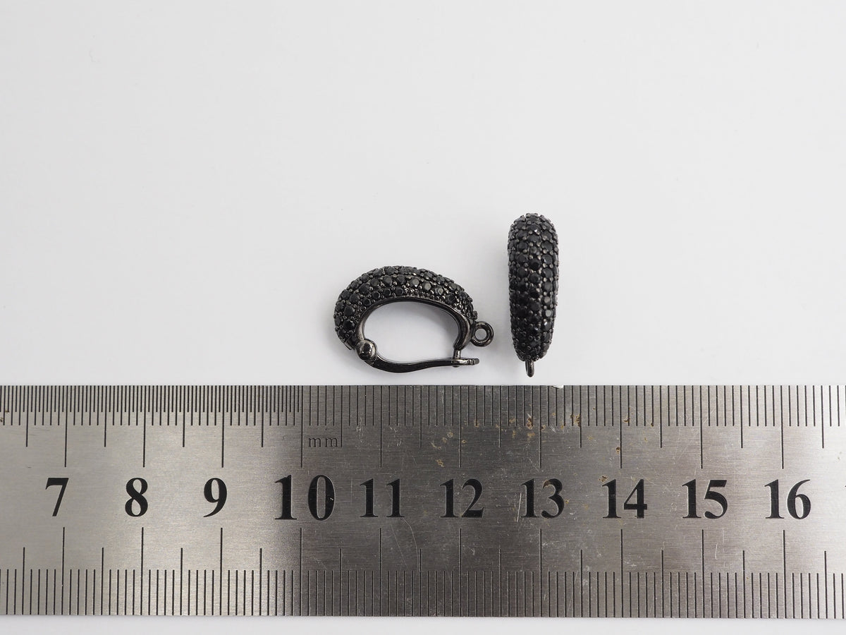 Black CZ Pave On Black Micro Pave Rhodium Plated Pendant Enhancer Bail with Latch-Back Closure, Pendant Enhancer,6x20x13mm, sku#C87