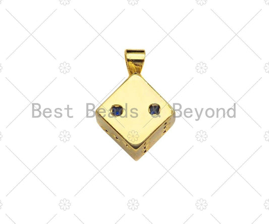 CZ Micro Pave Gold Dice Charm, Necklace Bracelet Charm Pendant,13x15mm,Sku#LK302