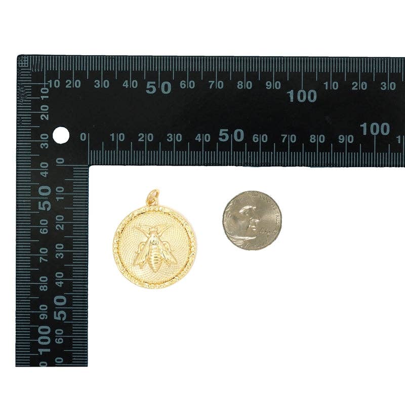 CZ Gold Insect Round Coin Charm, Sku#LK790