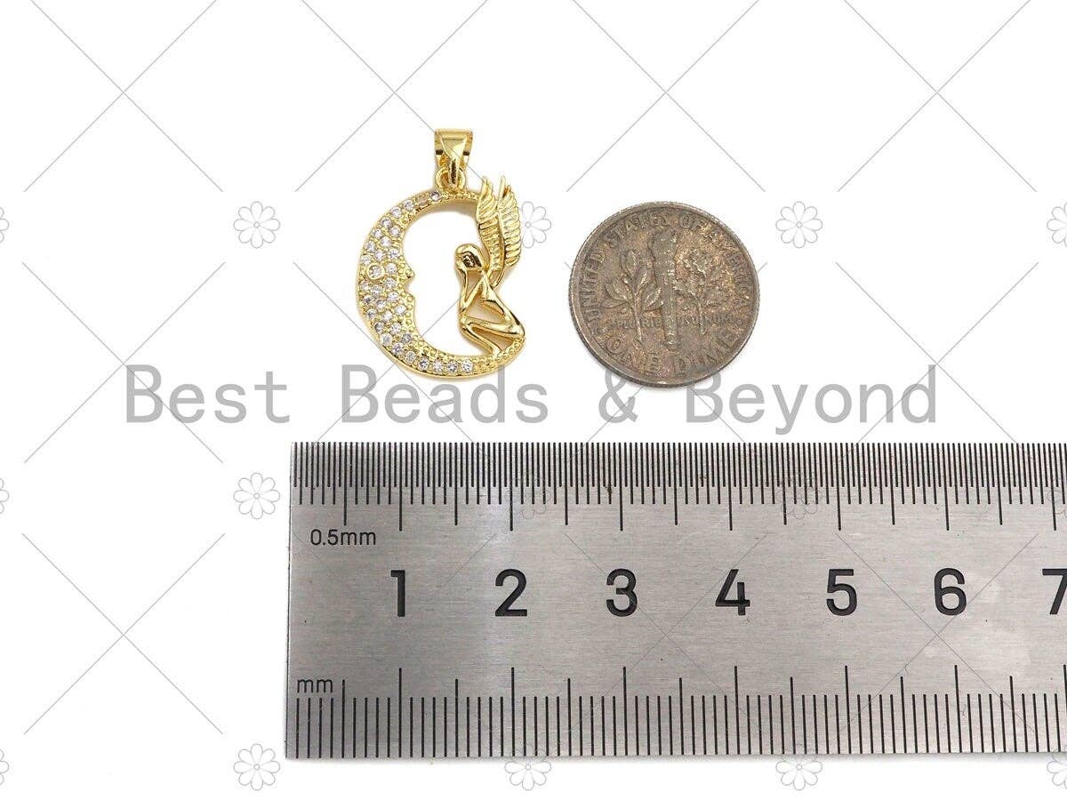 CZ Micro Pave Angle On Cresent Moon Pendant/Charm,Cubic Zirconia Charm, Necklace Bracelet Charm Pendant,16x20mm, Sku#JL17