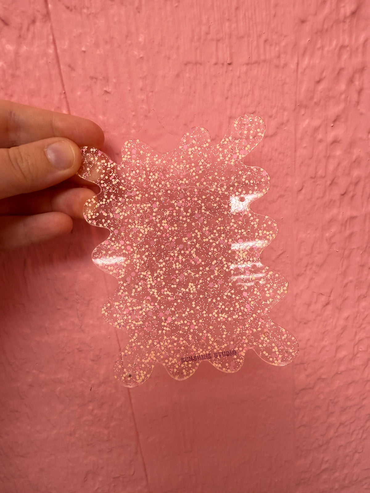 Shimmer clear and pink travel earring holder
