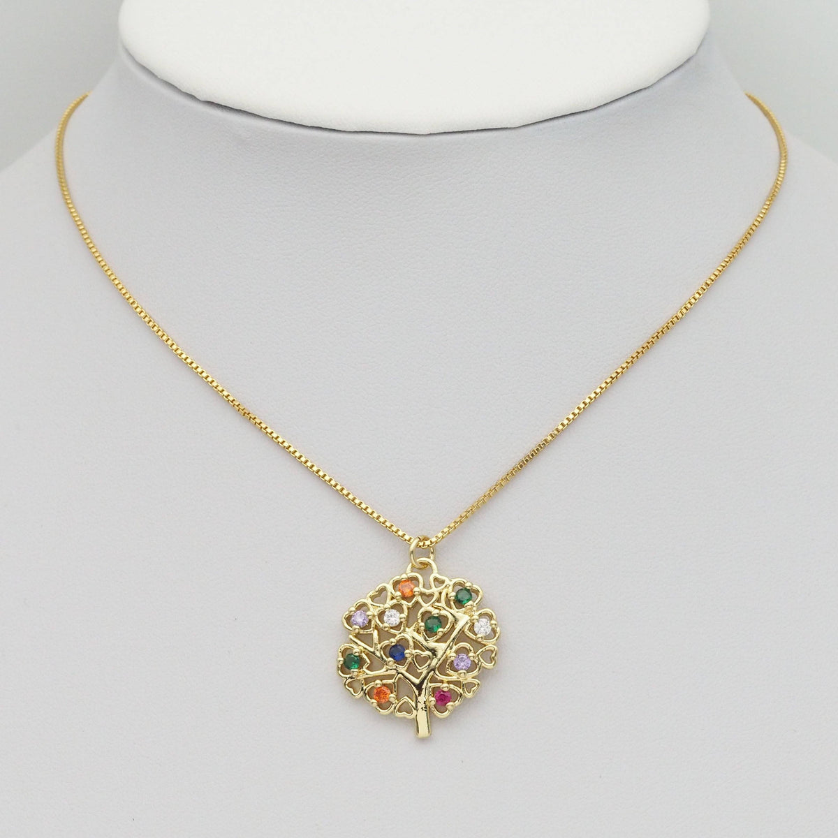 Gold Colorful CZ Heart Tree Charm, Sku#LD423