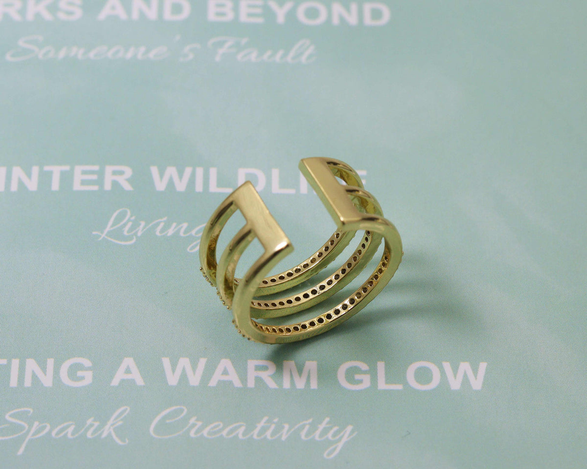 CZ Triple Line Adjustable Ring, Sku#LD208