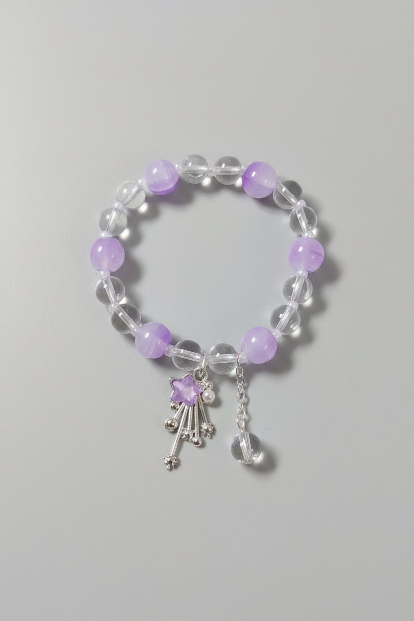 Boho Purple Glass Bead Elastic Bracelet
