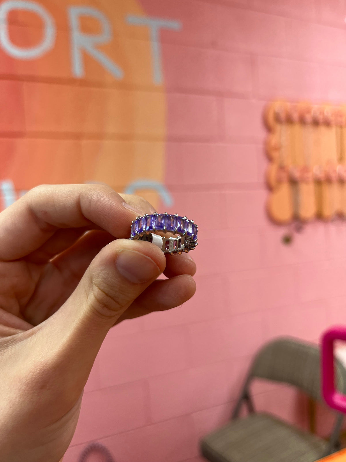 Purple gem titanium ring