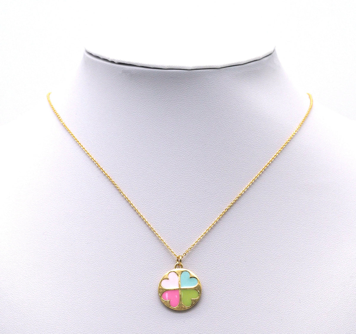 Gold CZ Enamel Colorful Heart Round Charm, Sku#LK696