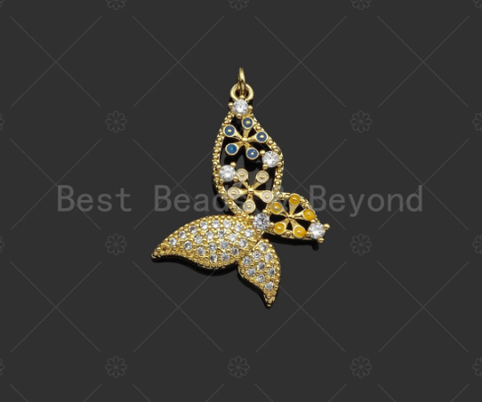 CZ Micro Pave Hollow Out Flower On Butterfly Shape Pendant/Charm,18K Dainty Gold Charm, Necklace Bracelet Charm Pendant,26x35mm,Sku#LK299