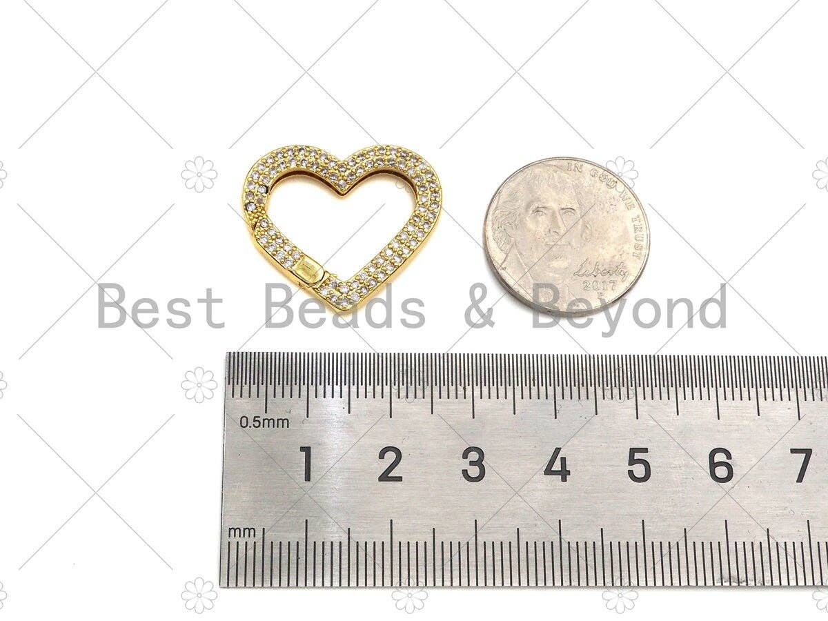 CZ Pave Heart Clasp, 18K Dainty Gold Carabiner Clasp, Snap Clip Trigger Clasp, Spring Buckle Clasp , 25x22mm,Sku#LD65