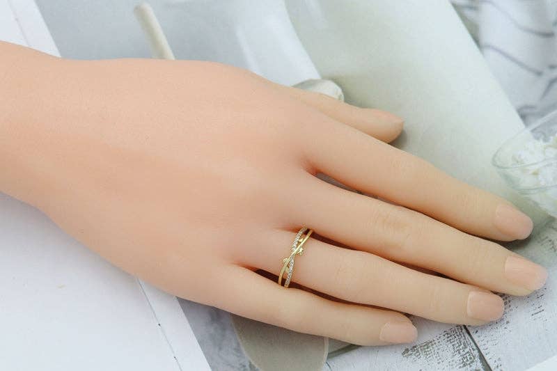 CZ Pave Gold Criss Cross Adjustable Ring, Sku#LD338
