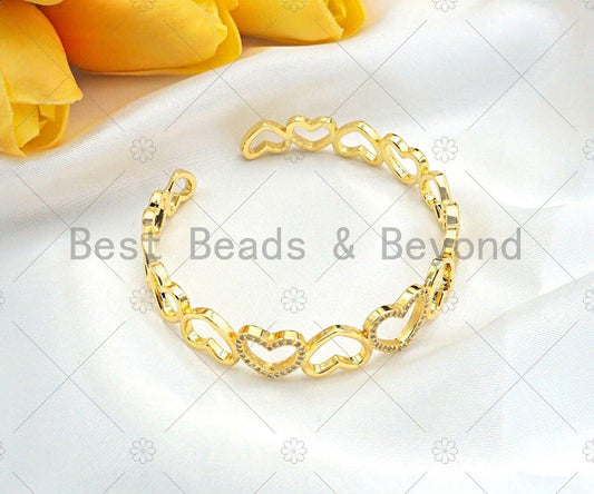 CZ Micro Pave Gold Heart Link Bracelet SKU#LD85