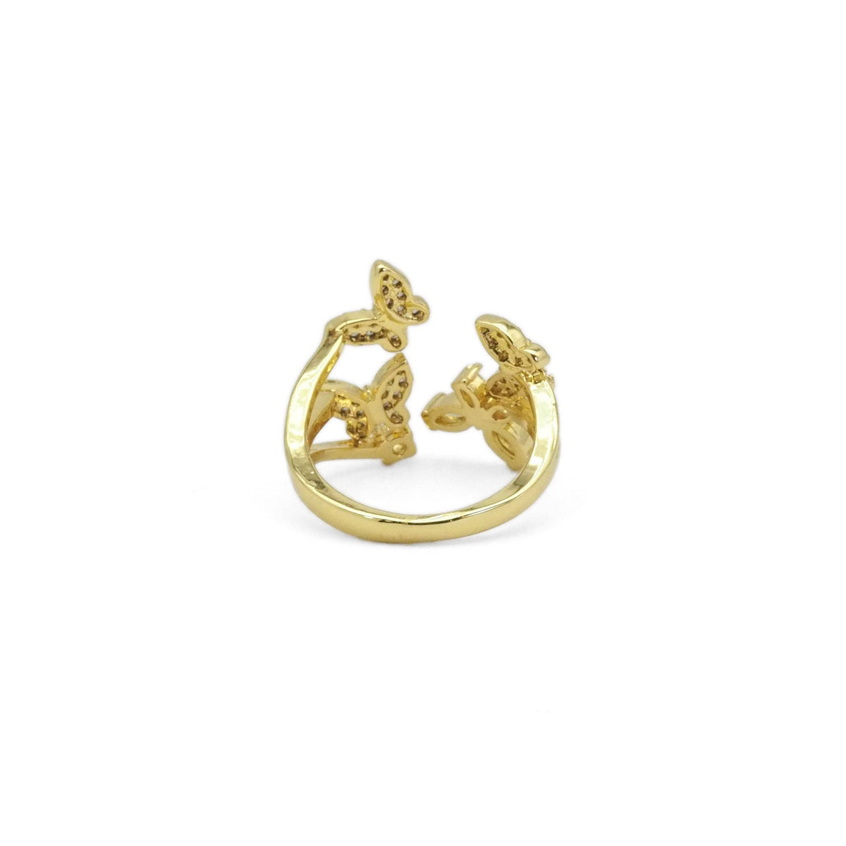 Gold CLear CZ Four Butterfly Adjustable Ring, Sku#LD435