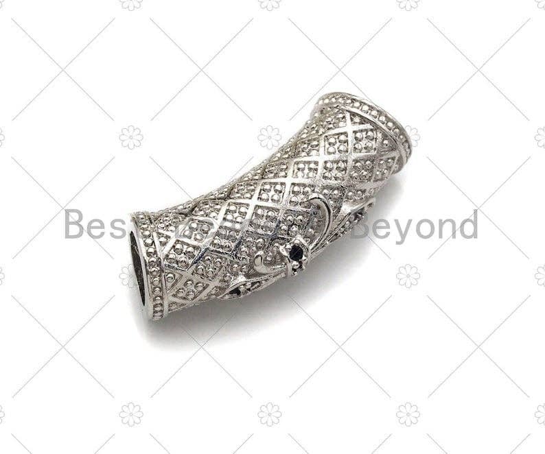 CZ Micro Pave Flower Curved Tube Beads, Men's Jewelry Findings, sku#G402B/ML23