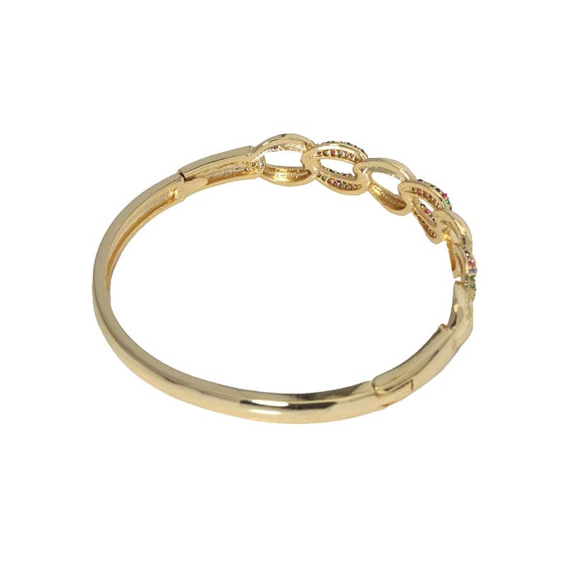 Colorful CZ Oval Link Gold Adjustable Bracelet, Sku#LD404