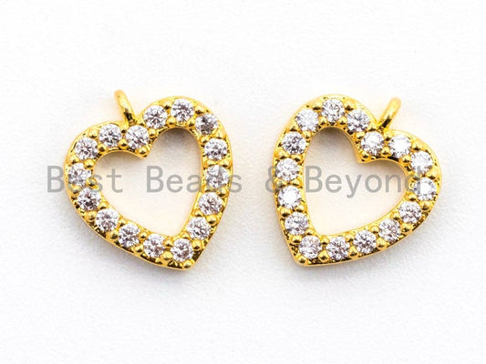CZ Micro Pave Heart Pendant/Charm, Cubic Zirconia Pave Heart Shape Charm, Fashion Jewelry Findings, Gold/Silver/Rose Gold 9x10mm, sku#B73