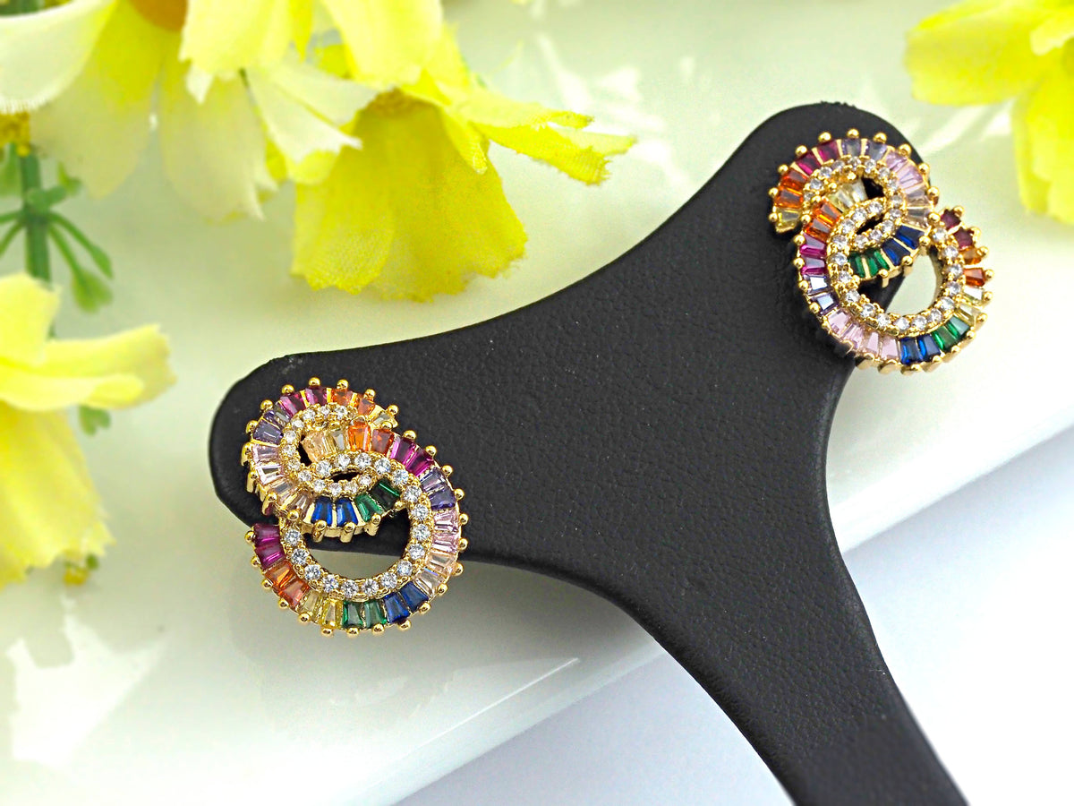 Rainbow Twin Circles Stud Earring, J132