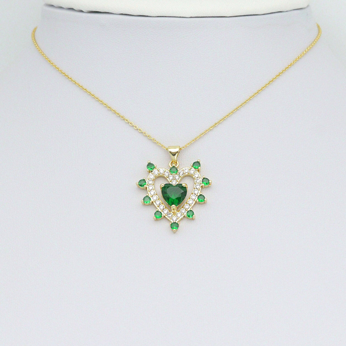 Green CZ Spike Heart Charm Pendant, Sku#LK1088