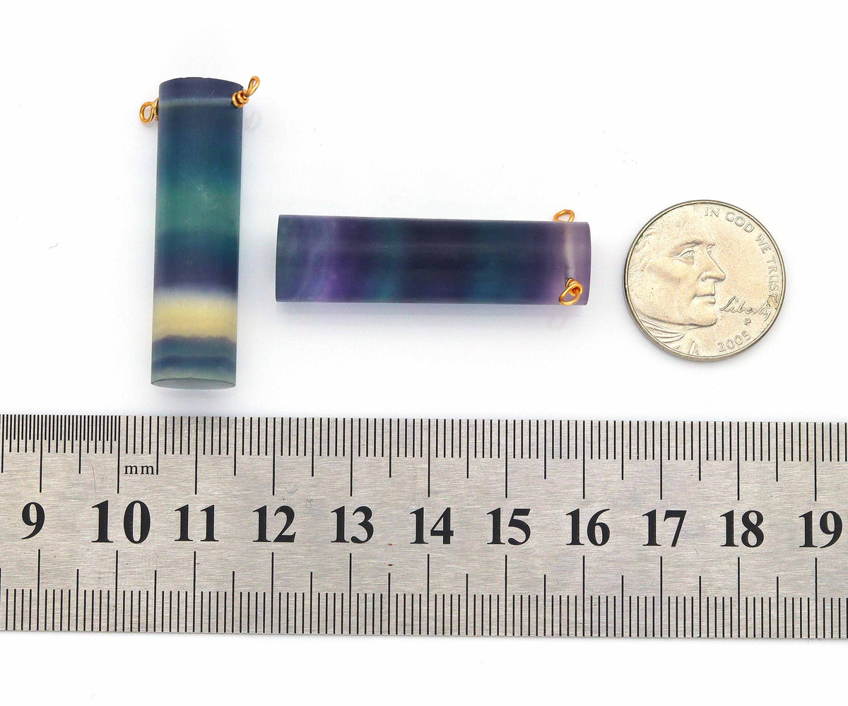 Gold Colorful Fluorite Cylinder Charm, Sku#LY02