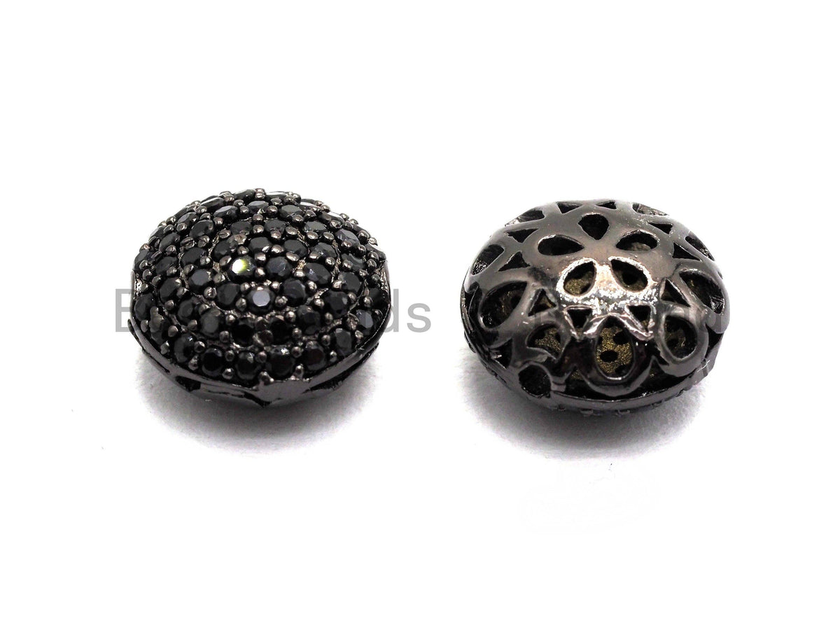 Black CZ Pave On Black Micro Pave Button Round Spacer Beads for Bracelet/Necklace, Spacer Beads, 11mm, sku#C98