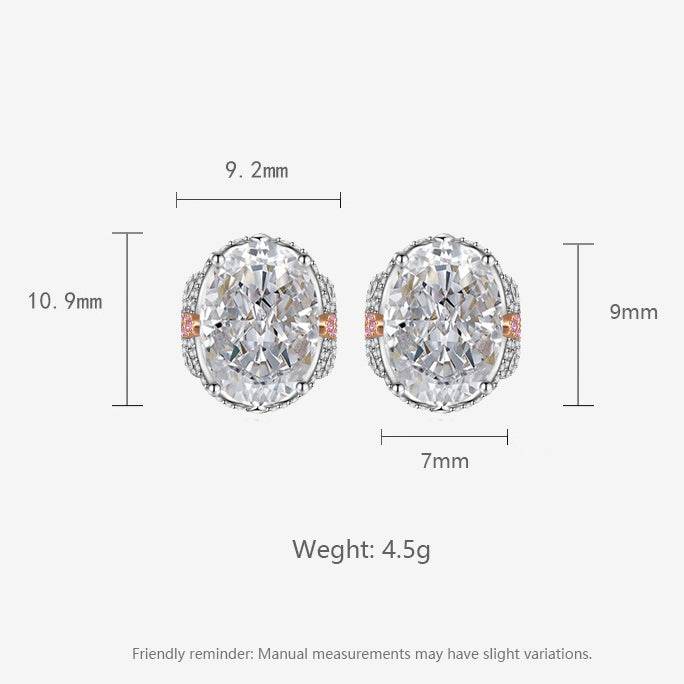 Multicolor Ice Flower Cut Oval CZ Stud Earrings, Blue & Green 7*9mm 8A Cubic Zirconia, S925 Silver Needle, Two-Tone Pave CZ Halo, Dainty Luxe