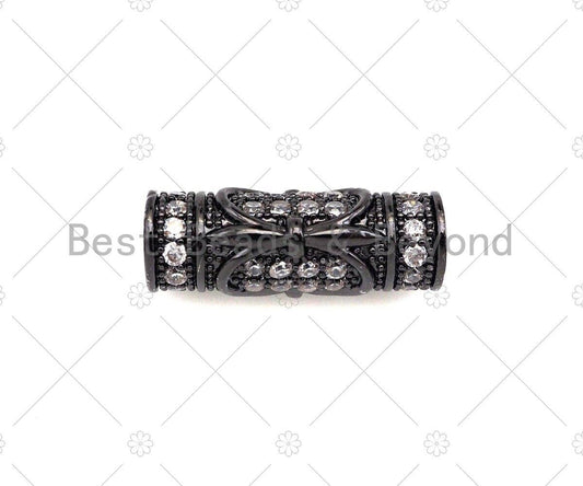 CZ Micro Pave Large Hole Tube Spacer Beads Charms, Drum Barrel Beads, Clear CZ,7x18mm, Sku#C113