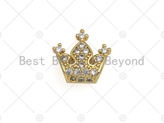 CZ Micro Pave Gold Spacer Crown Beads, Gold Crown Charm, Crown Beads, Jewelry Findings, 15mm, sku#LK45