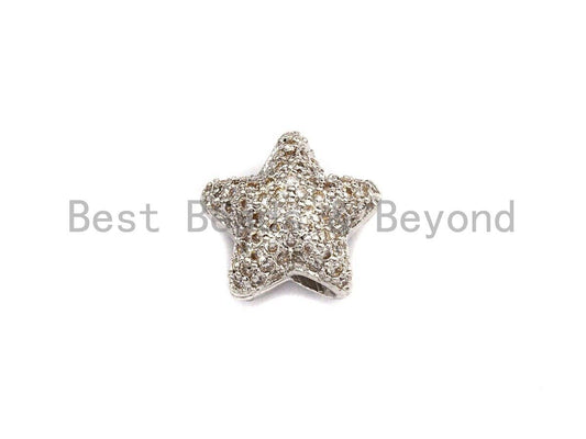 CZ Micro Pave Five Point Puffy Star Spacer Beads, sku#C105