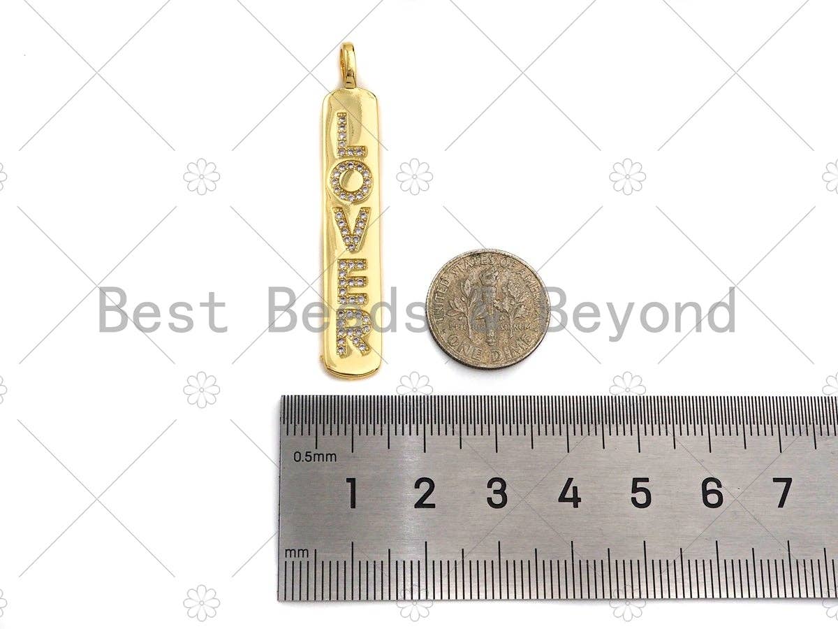 CZ Micro Pave LOVER Long Bar Pendant, Cubic Zirconia Strip Pendant, Gold Lover Bar, Micro pave Bar shape pendant, 8x51mm, sku#LK136