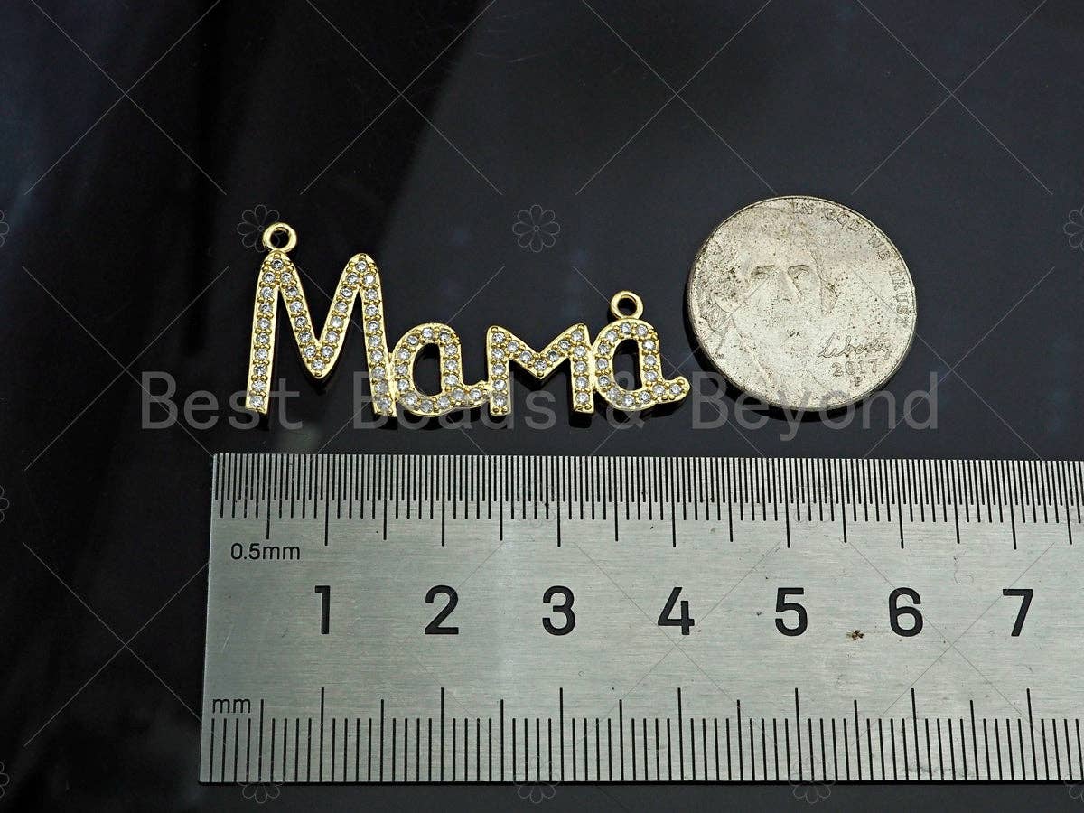 Gold Filled CZ Micro Pave Mama Word Pendant, 18K Gold Filled Mama Charm, Mother's Day Gift, Necklace Bracelet Pendant, 39x18mm,Sku#LD91