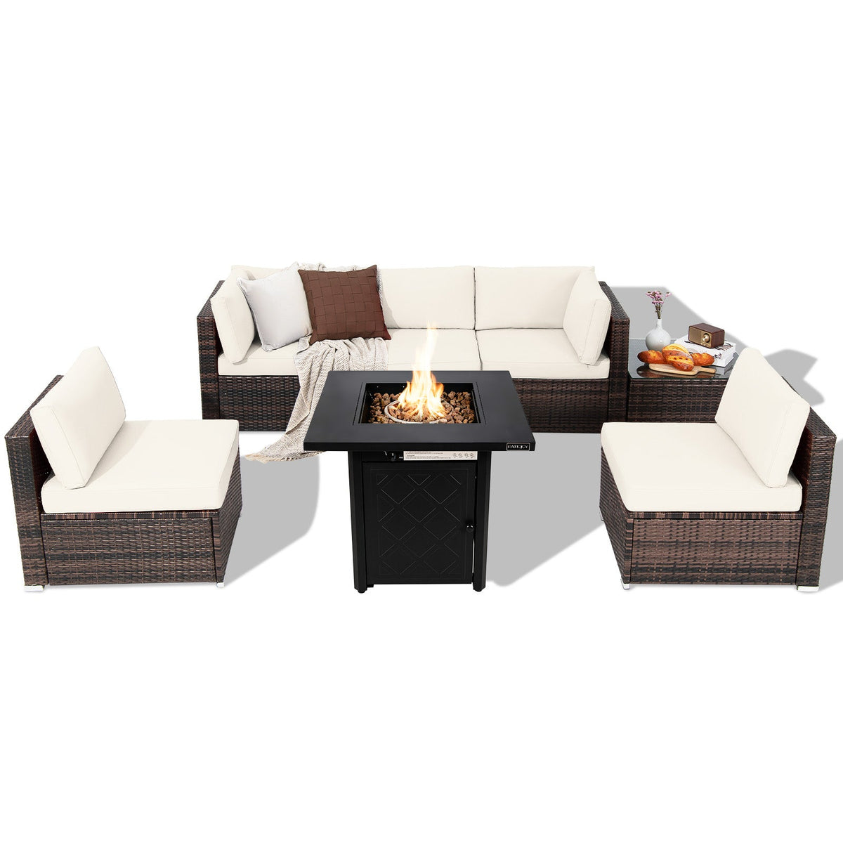 7 Pieces Patio Furniture Set with 28 Inches 50000 BTU Propane Gas Fire Pit Table