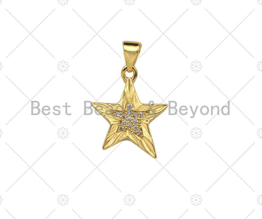 CZ Micro Pave Five Star Shape Pendant/Charm,CZ Dainty Gold Charm, Necklace Bracelet Charm Pendant,14x18mm,Sku#JD01