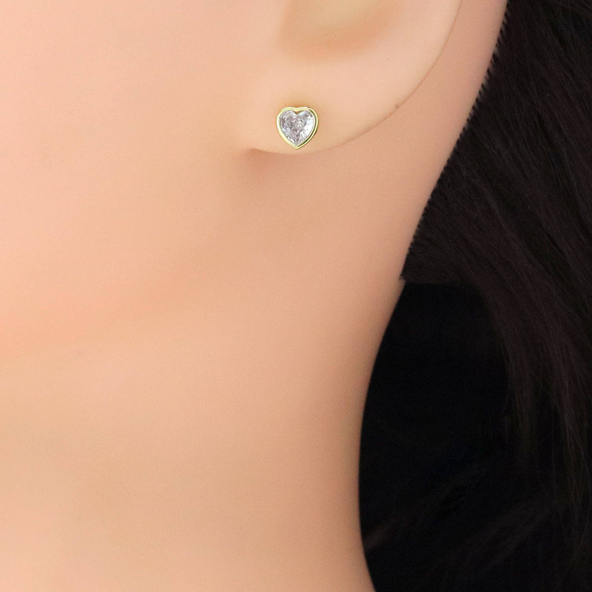 Gold Silver Clear Heart CZ Stud Earrings, Sku#A297