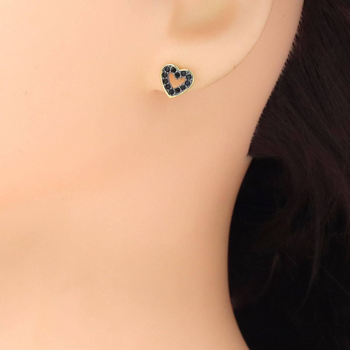 Black CZ Hollow out Heart Stud Earrings, Sku#LK1003