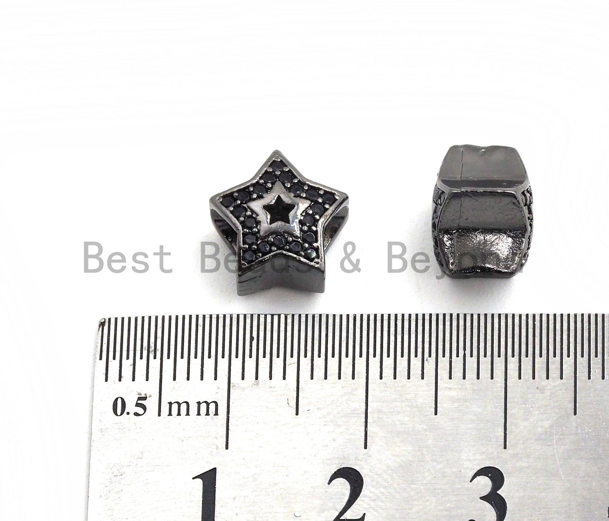 Black CZ Pave On Black Micro Pave Hollow Puffy Star Spacer Beads,sku#C96