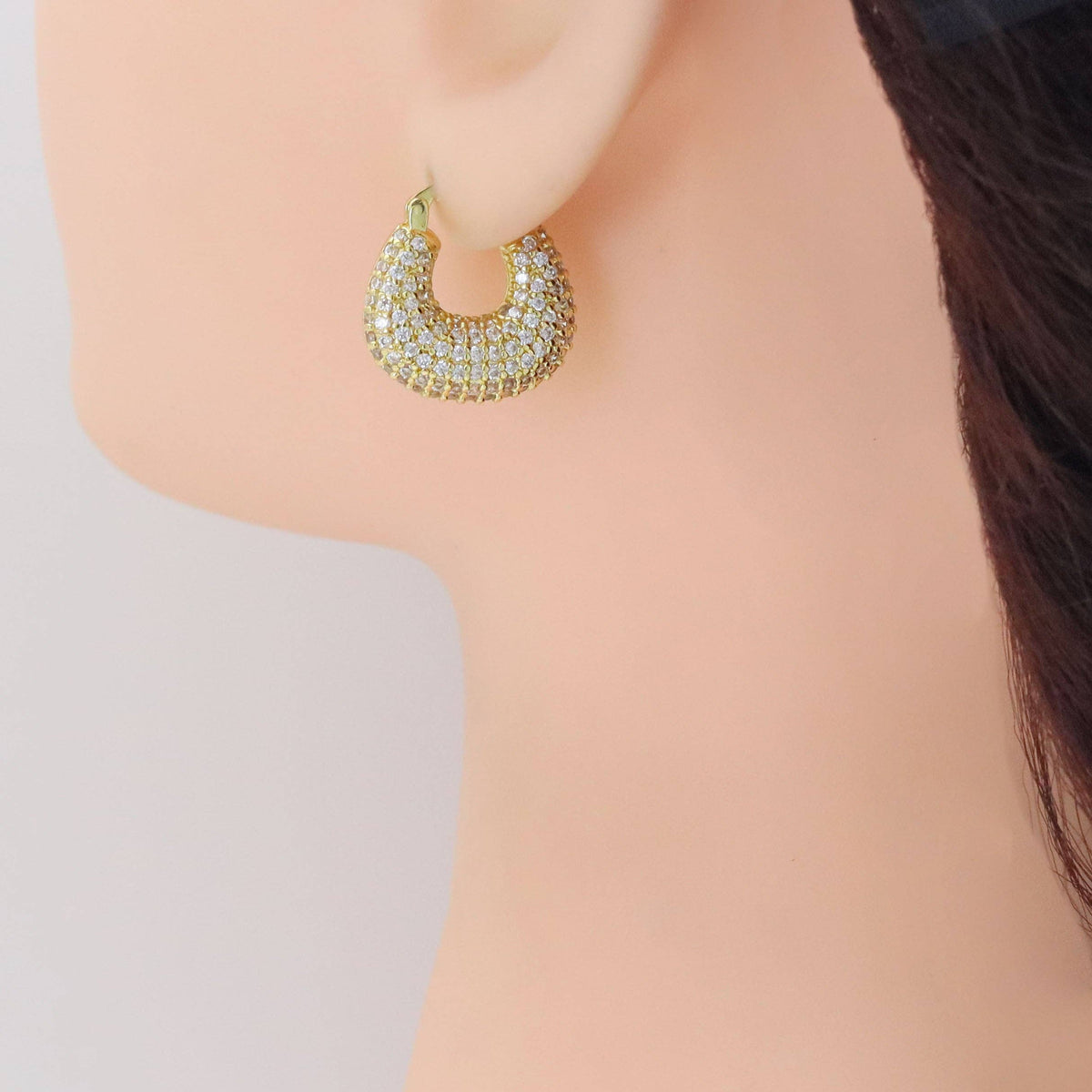 Gold Silver CZ Bag Shape Earrings, Sku#A269