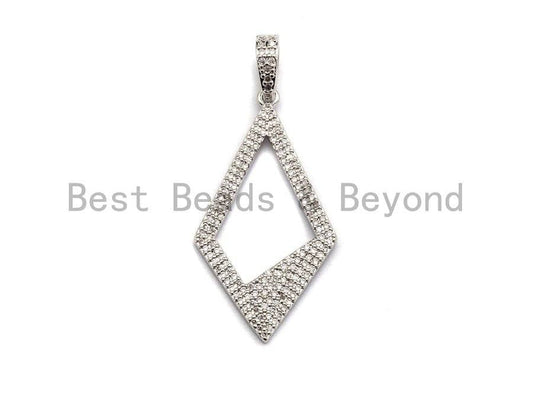 CZ Micro Pave Hollow out Rhombus Shape Pendant, Rhombus Frame Shape Pendant Charm, Earrings Necklace Bracelets Making Charm,20x45mm, sku #X3