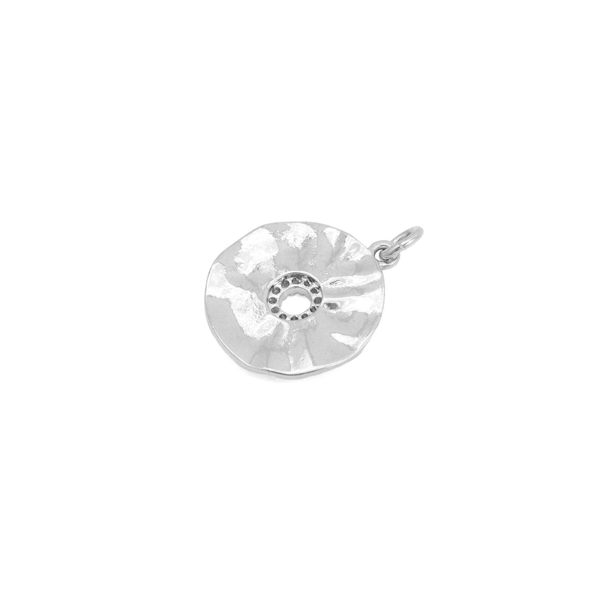 CZ Silver Round Flower Charm Pendant, Sku#L734