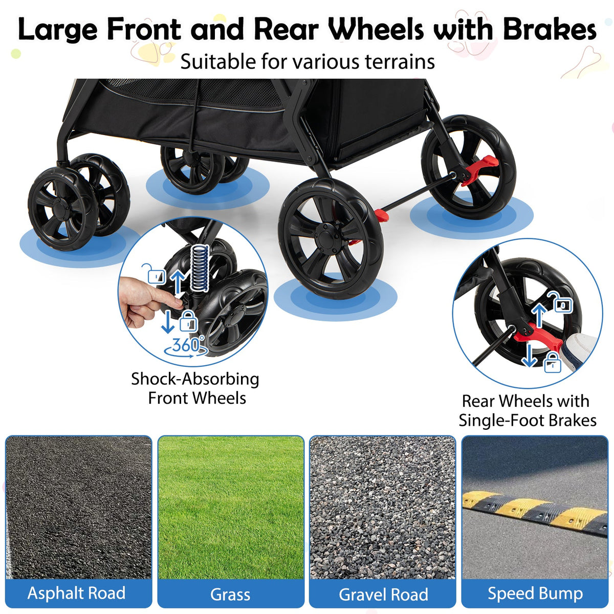 Dog Stroller for Medium Small Senior Elderly Dogs with Dual Entry-Black