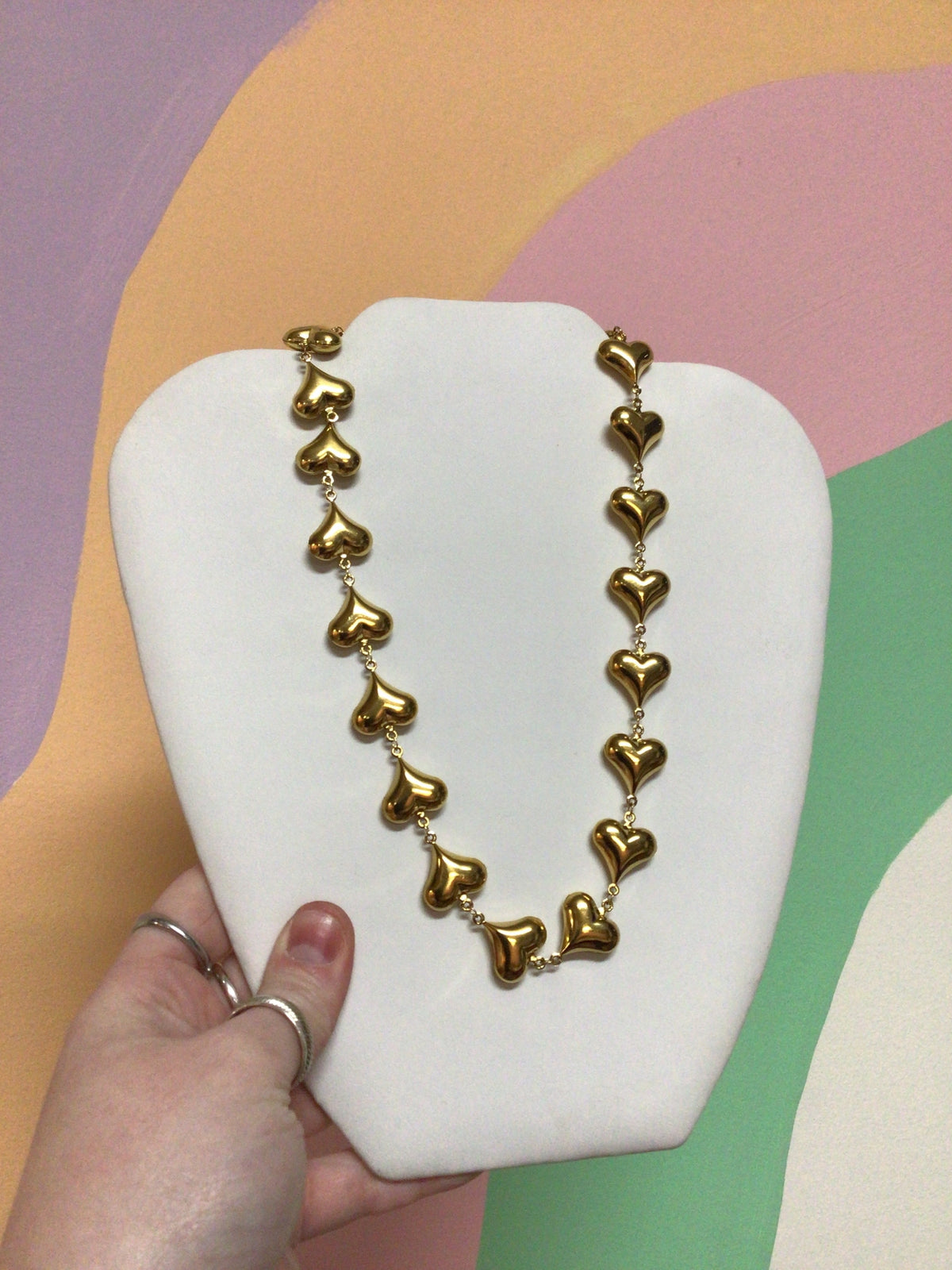 Puffy Titanium String of Hearts Necklace
