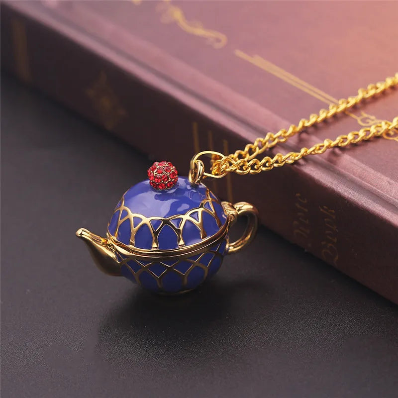 Enamel Tea Cup Pendant Necklace | Trendy Long Chain Jewelry